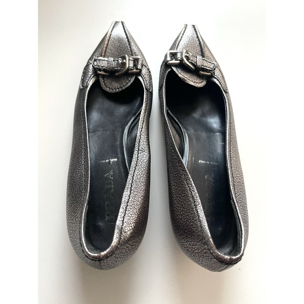 Vintage Y2k Prada Pointed Toe Gray Kitten Heels Leather Buckle Detail 90s 38 - Picture 8 of 16
